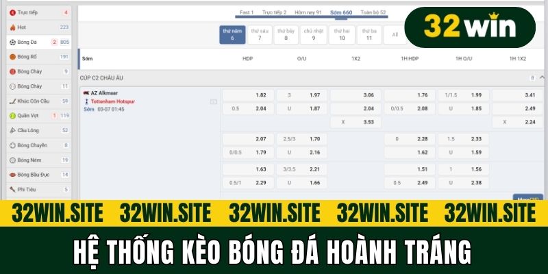Hệ thống kèo bóng đá hoành tráng